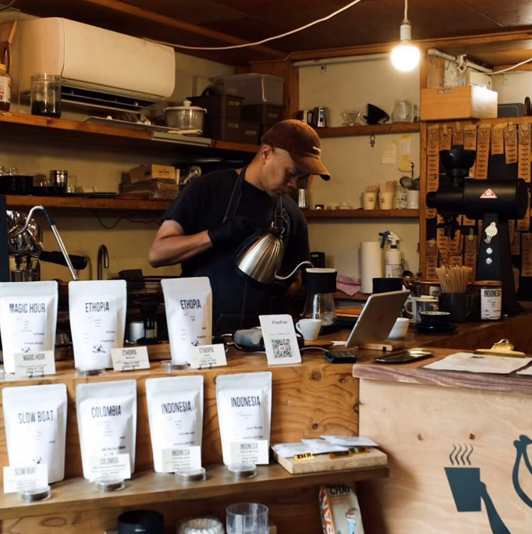Interior of Osaru coffee, specialty coffee shop in Osaka