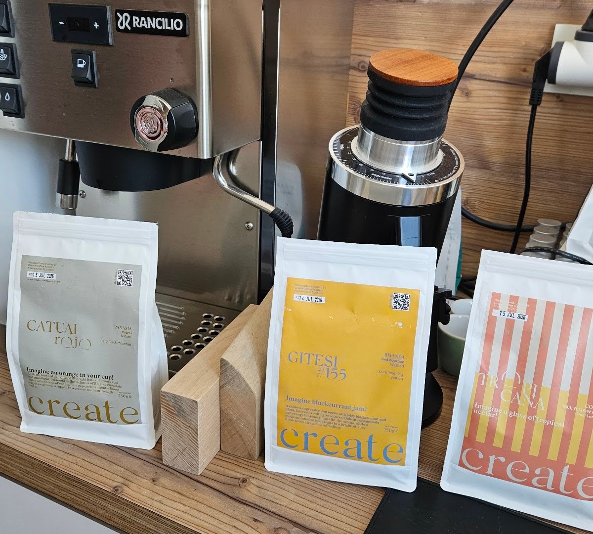 Interior of Create Coffee Roasters, specialty coffee shop in Athens