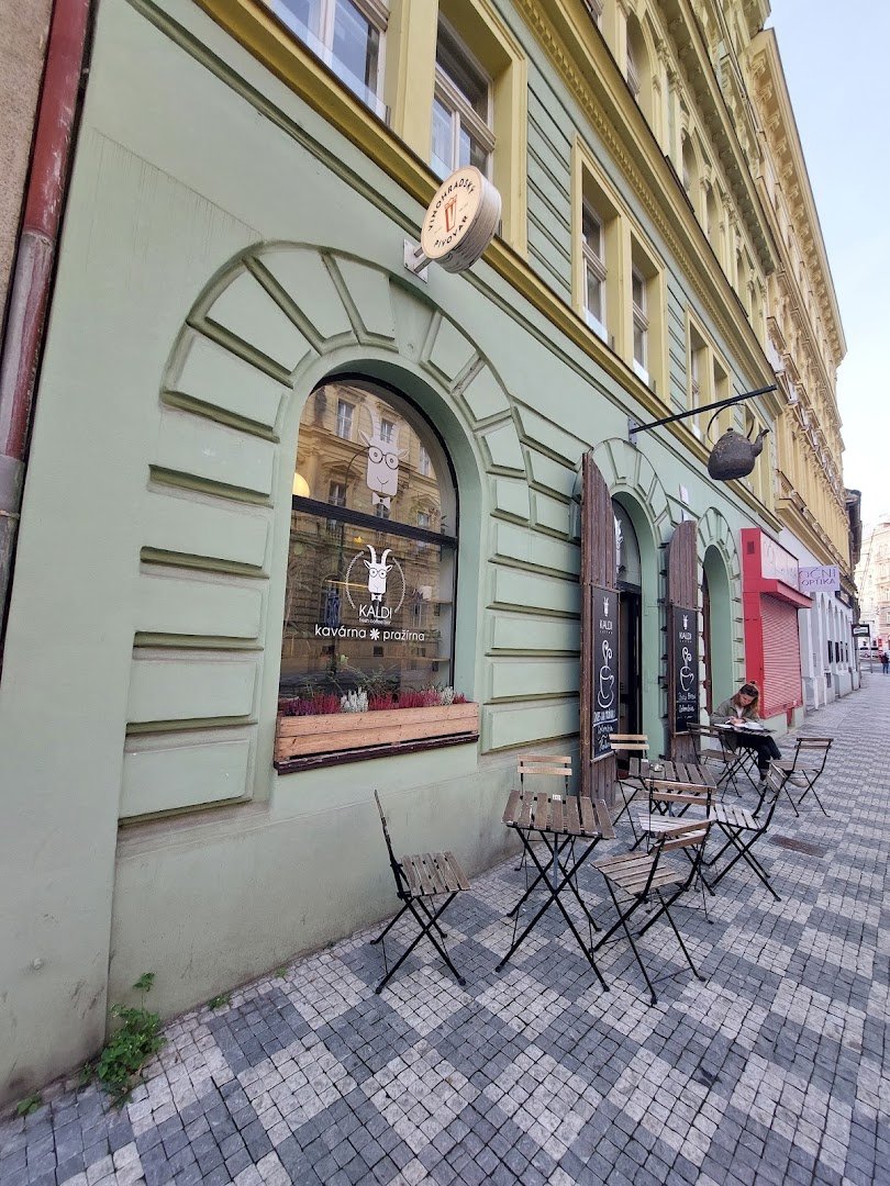 Storefront of Kaldi, specialty coffee shop in Prague