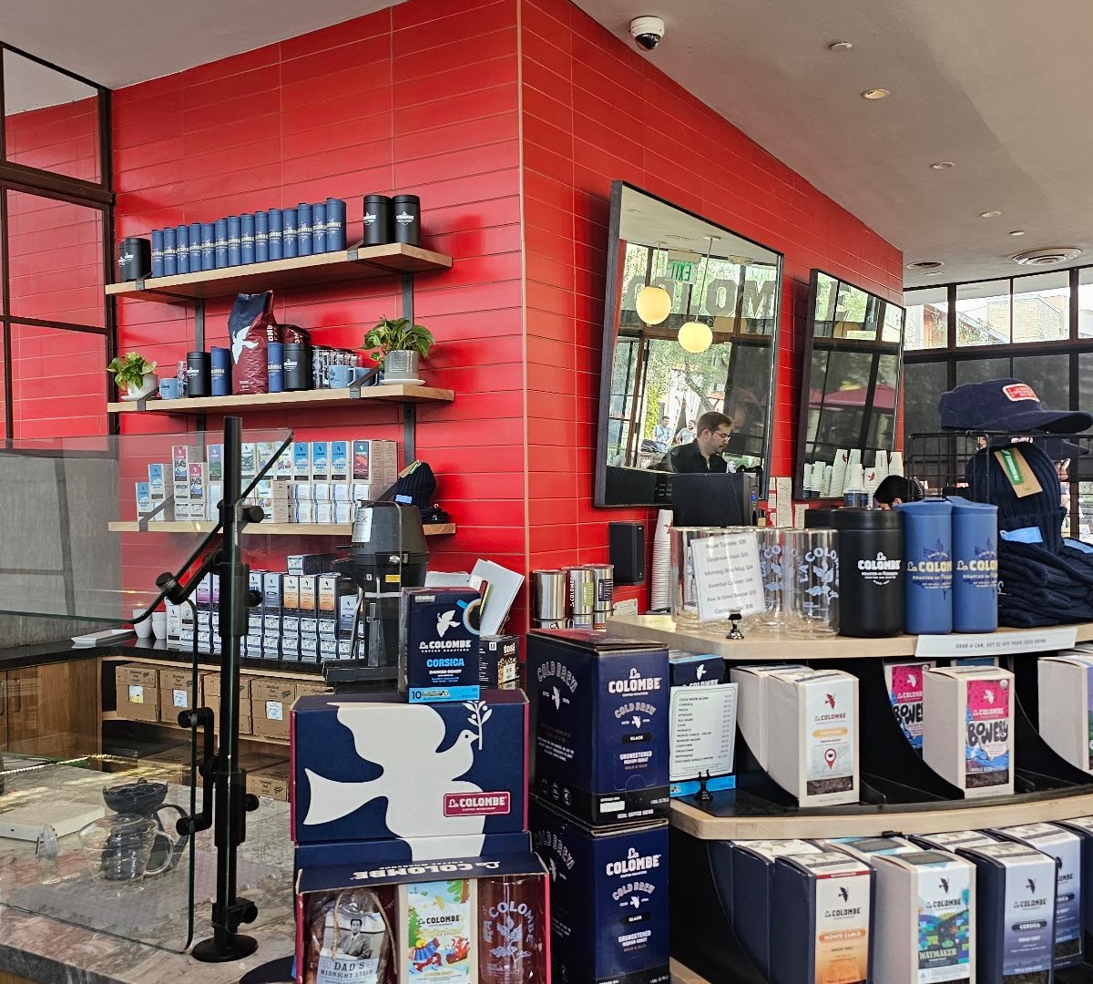 Interior of La Colombe Coffee, specialty coffee shop in San Diego