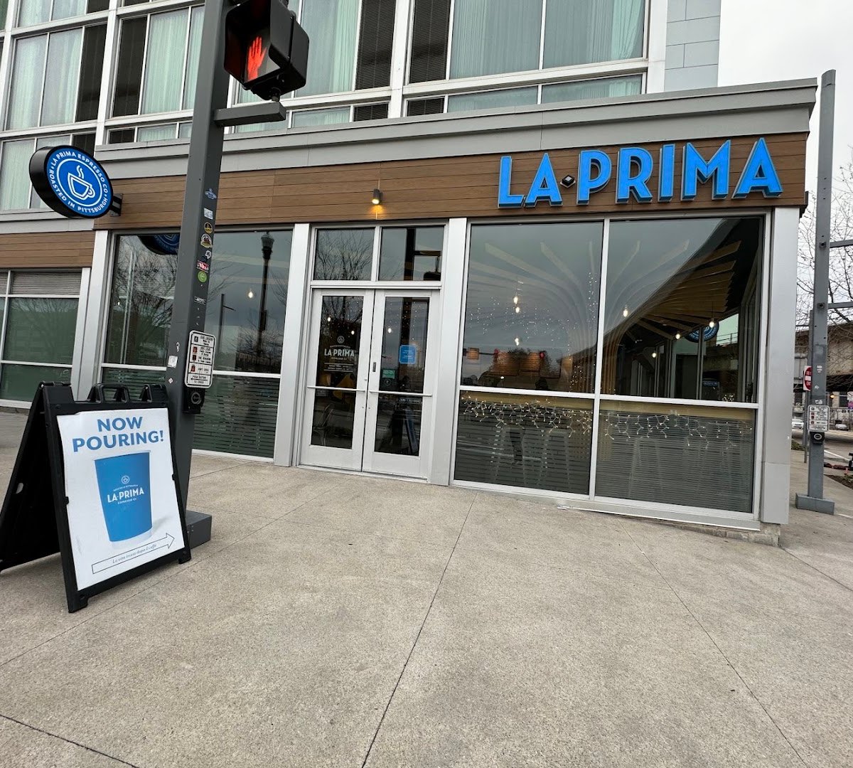 Storefront of La Prima Espresso Company - Downtown, specialty coffee shop in Pittsburgh