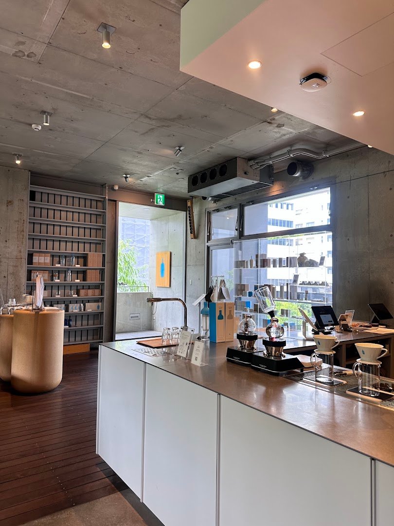 Interior of Blue Bottle Coffee Aoyama, specialty coffee shop in Tokyo