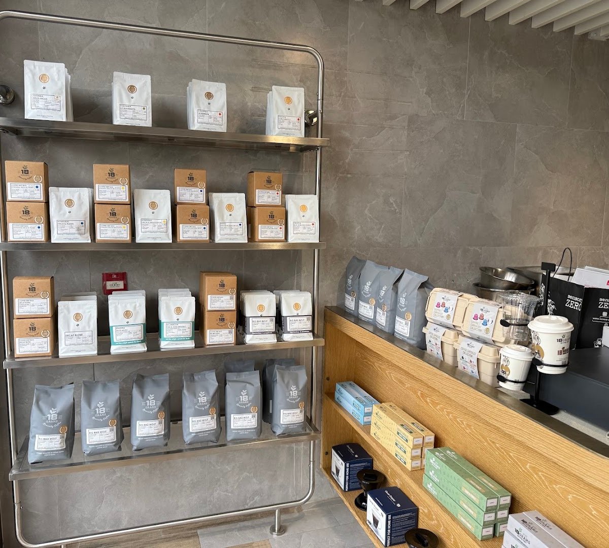 Interior of 18 Grams, specialty coffee shop in Hong Kong