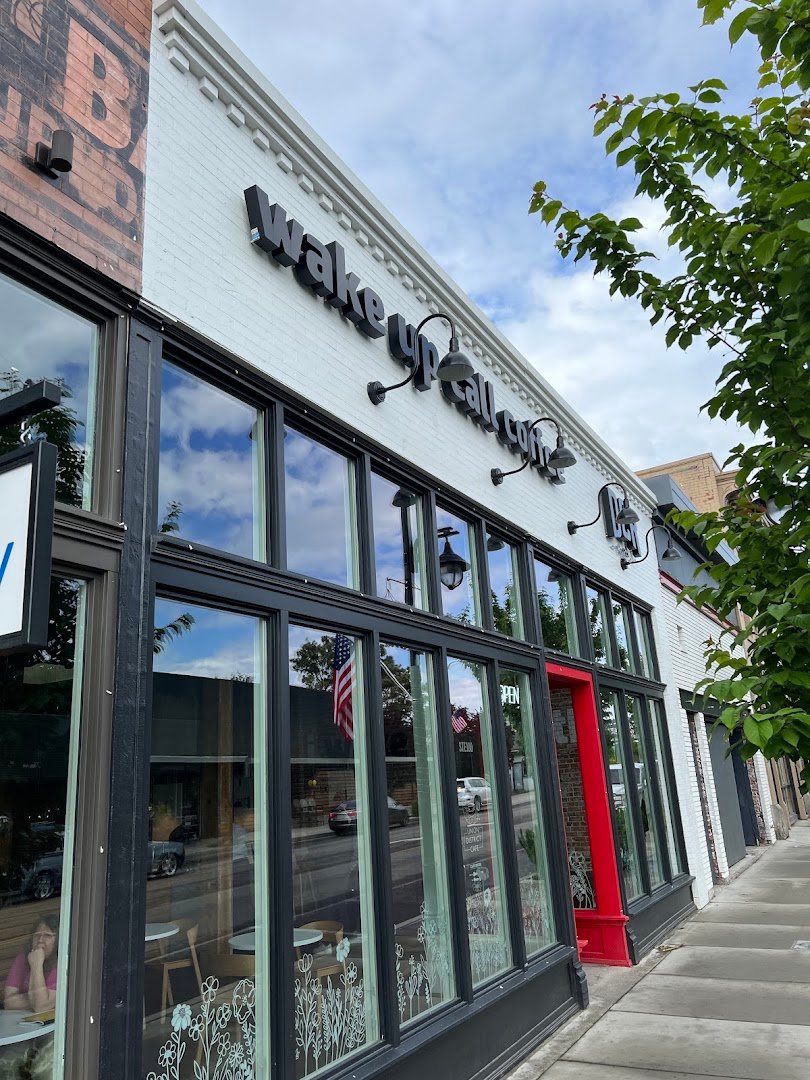 Storefront of Wake Up Call - Union District Cafe, specialty coffee shop in Spokane