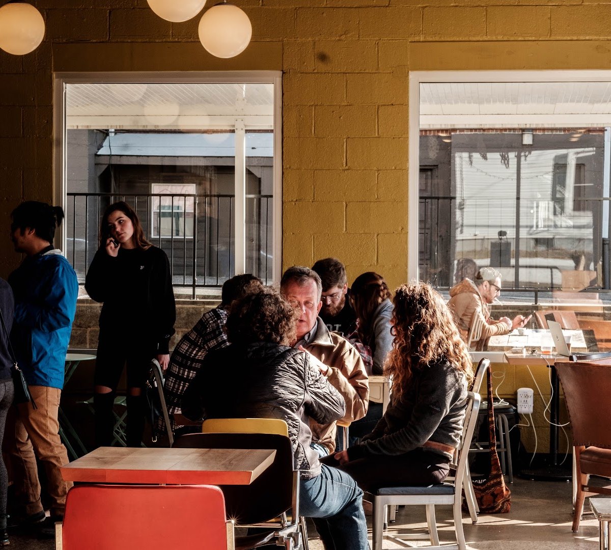 Interior of Sunergos Coffee, specialty coffee shop in Louisville