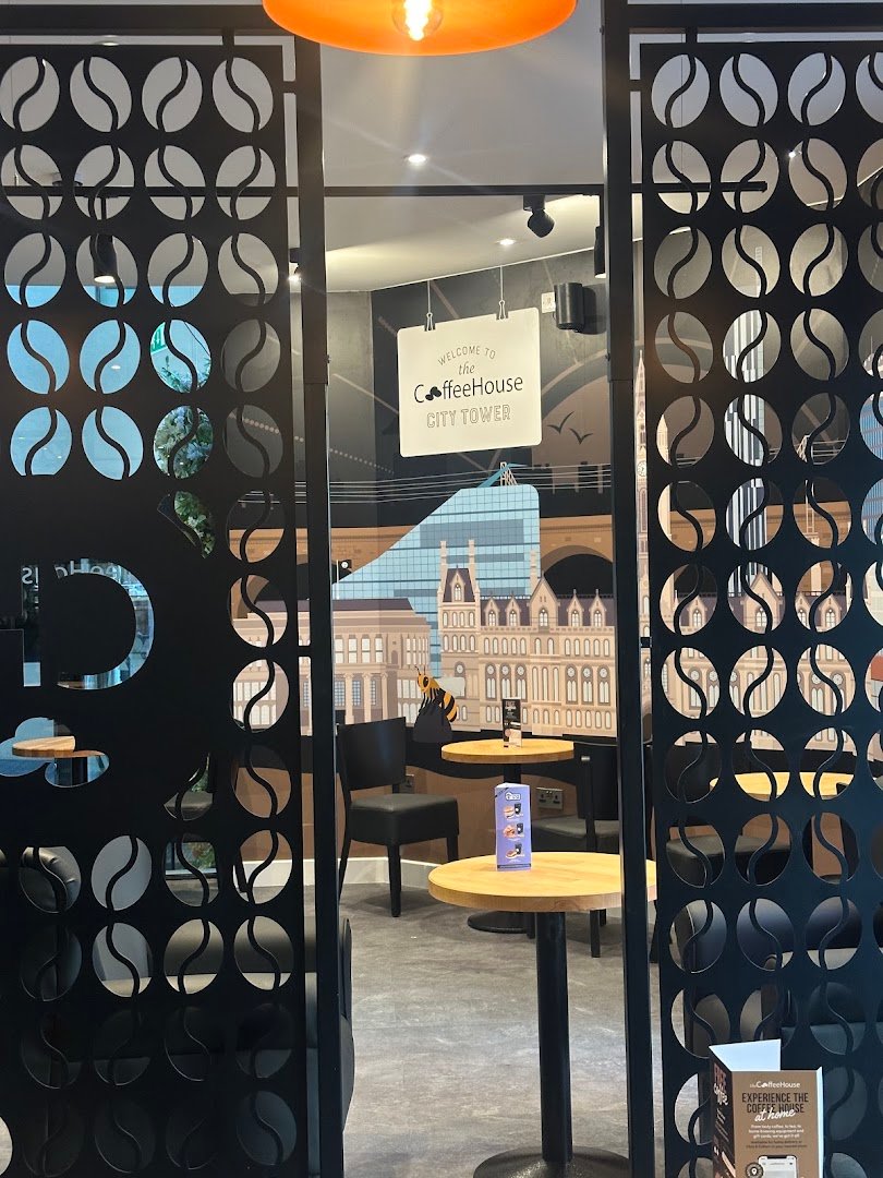 Interior of Coffee House City Tower, specialty coffee shop in Manchester