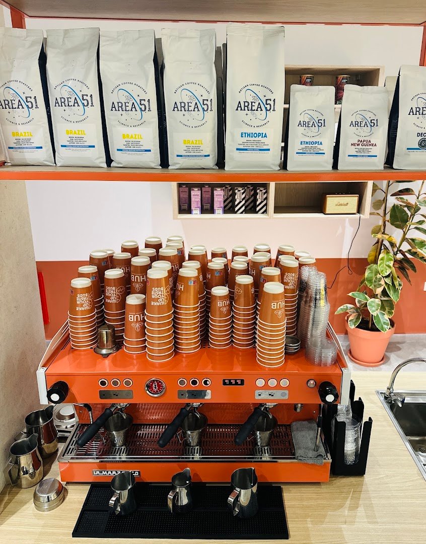 Interior of HUB The Coffee Makers, specialty coffee shop in Athens