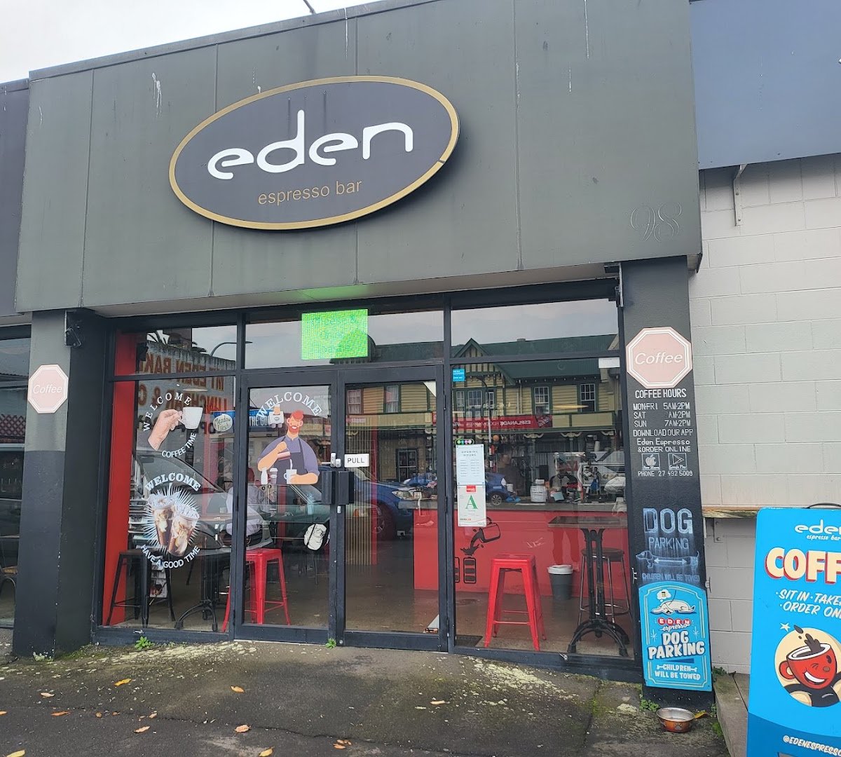 Storefront of Eden Espresso Bar, specialty coffee shop in Auckland