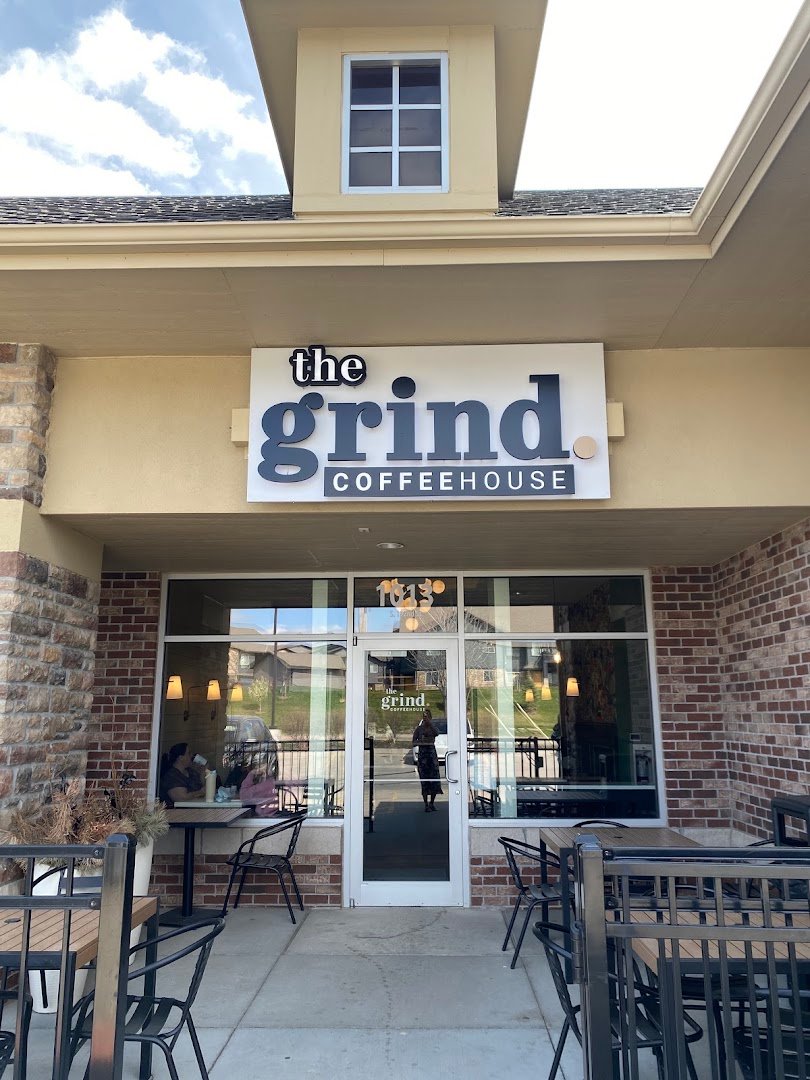 Storefront of The Grind Coffeehouse, specialty coffee shop in Omaha