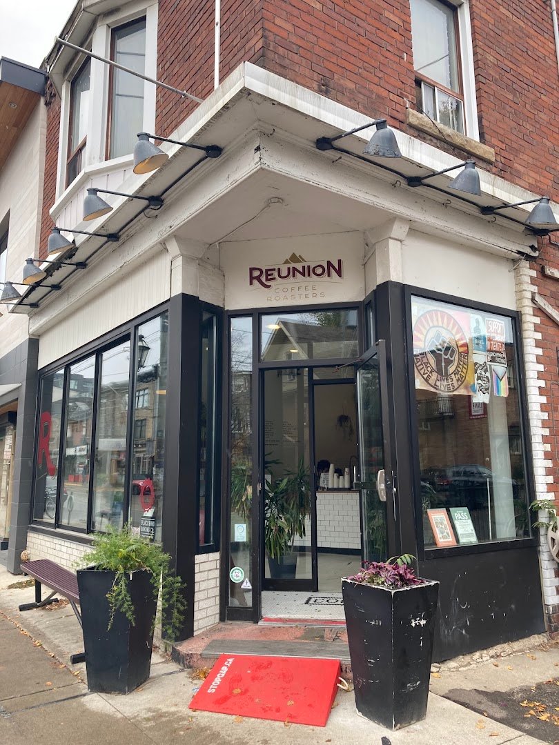 Storefront of Reunion Coffee Roasters, specialty coffee shop in Toronto