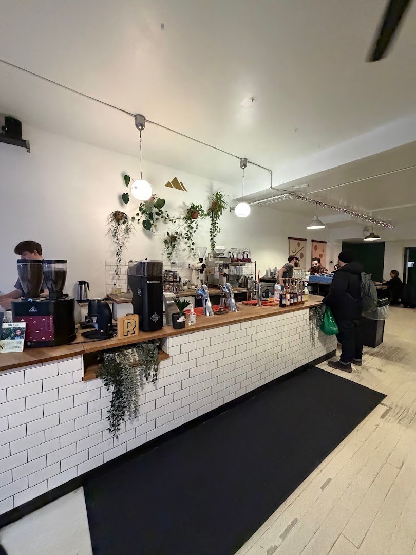 Interior of Reunion Coffee Roasters, specialty coffee shop in Toronto