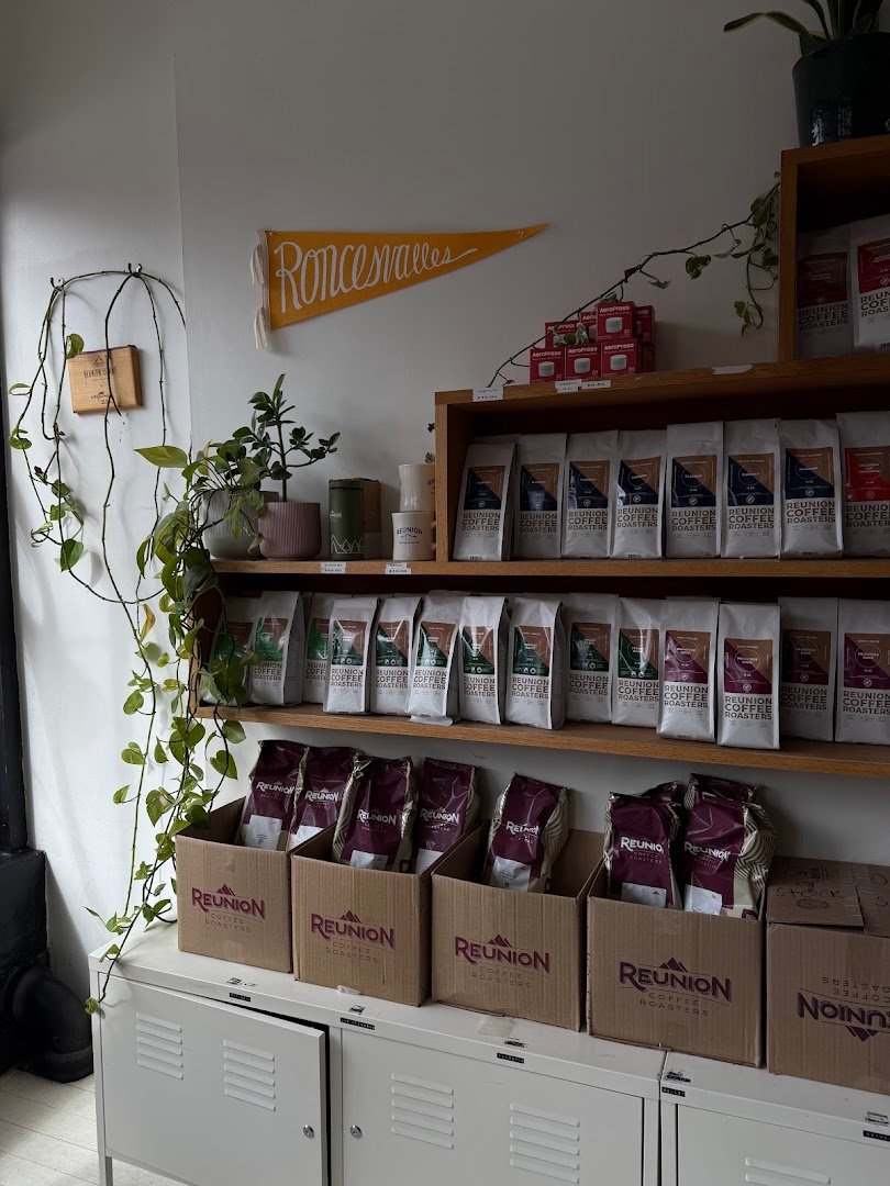 Interior of Reunion Coffee Roasters, specialty coffee shop in Toronto