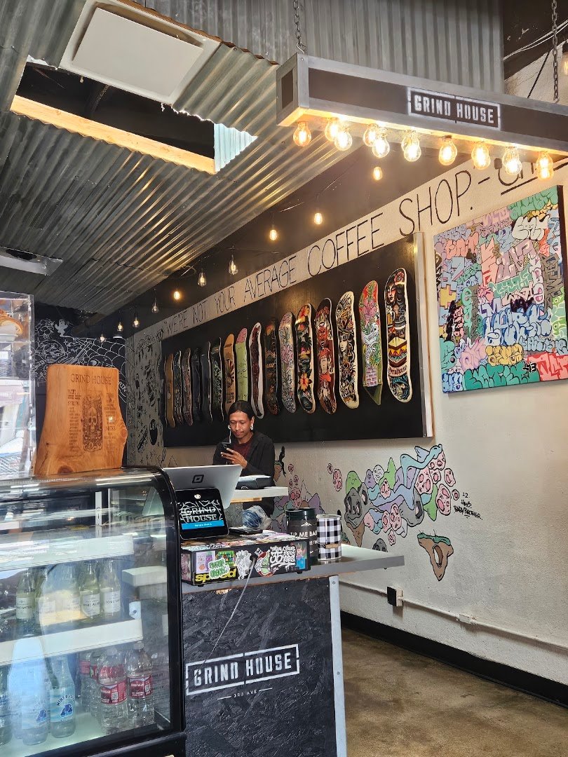 Interior of Grind House, specialty coffee shop in San Diego