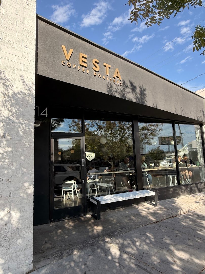 Storefront of Vesta Coffee Roasters, specialty coffee shop in Las Vegas