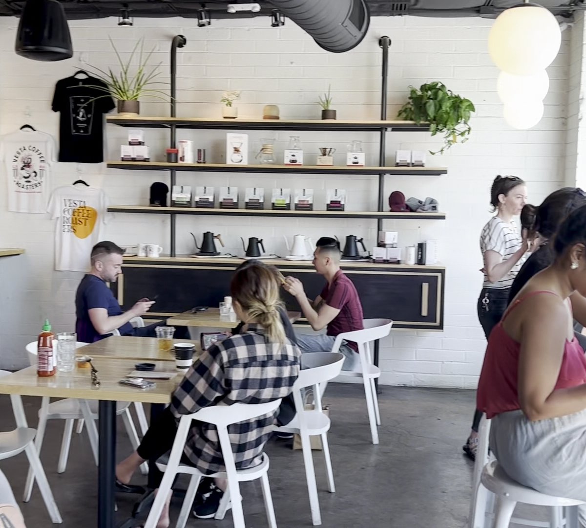 Interior of Vesta Coffee Roasters, specialty coffee shop in Las Vegas