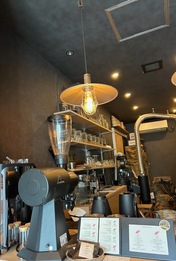 Interior of THE WORD COFFEE ROASTERS, specialty coffee shop in Tokyo