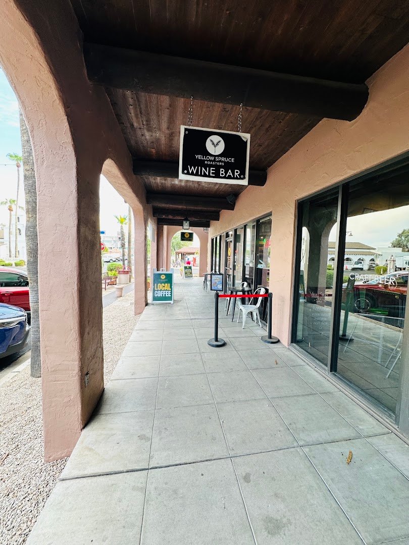 Storefront of Yellow Spruce Roasters & Wine Bar, specialty coffee shop in Scottsdale