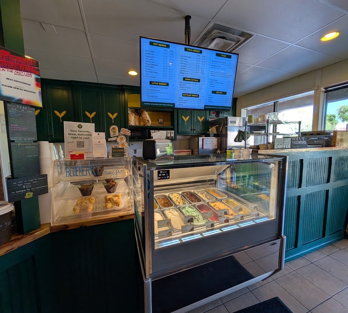 Interior of Yellow Spruce Roasters & Wine Bar, specialty coffee shop in Scottsdale