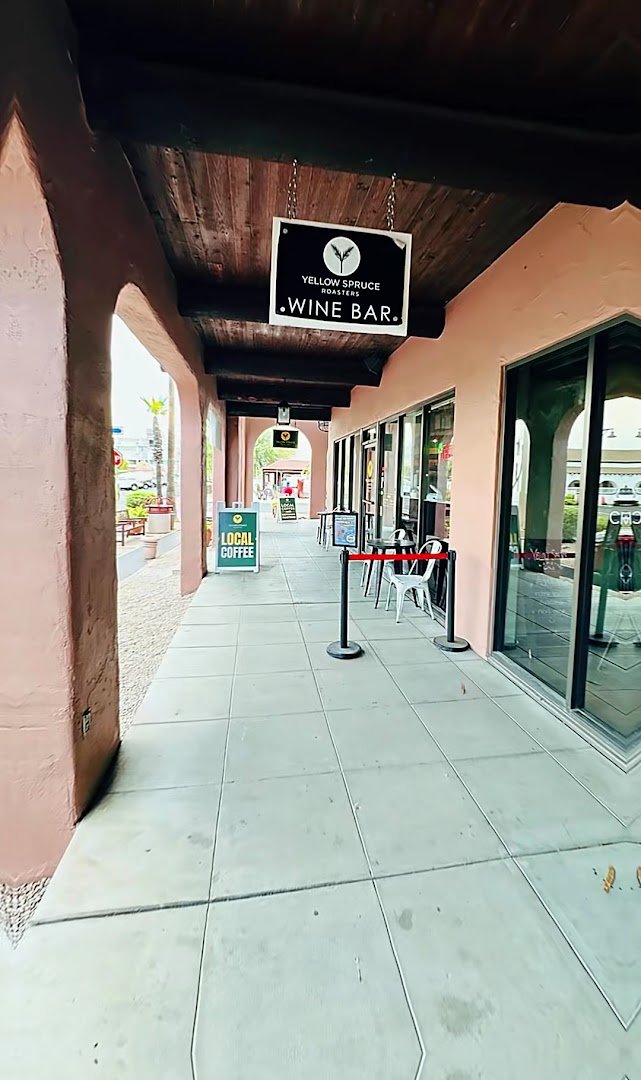 Storefront of Yellow Spruce Roasters & Wine Bar, specialty coffee shop in Scottsdale