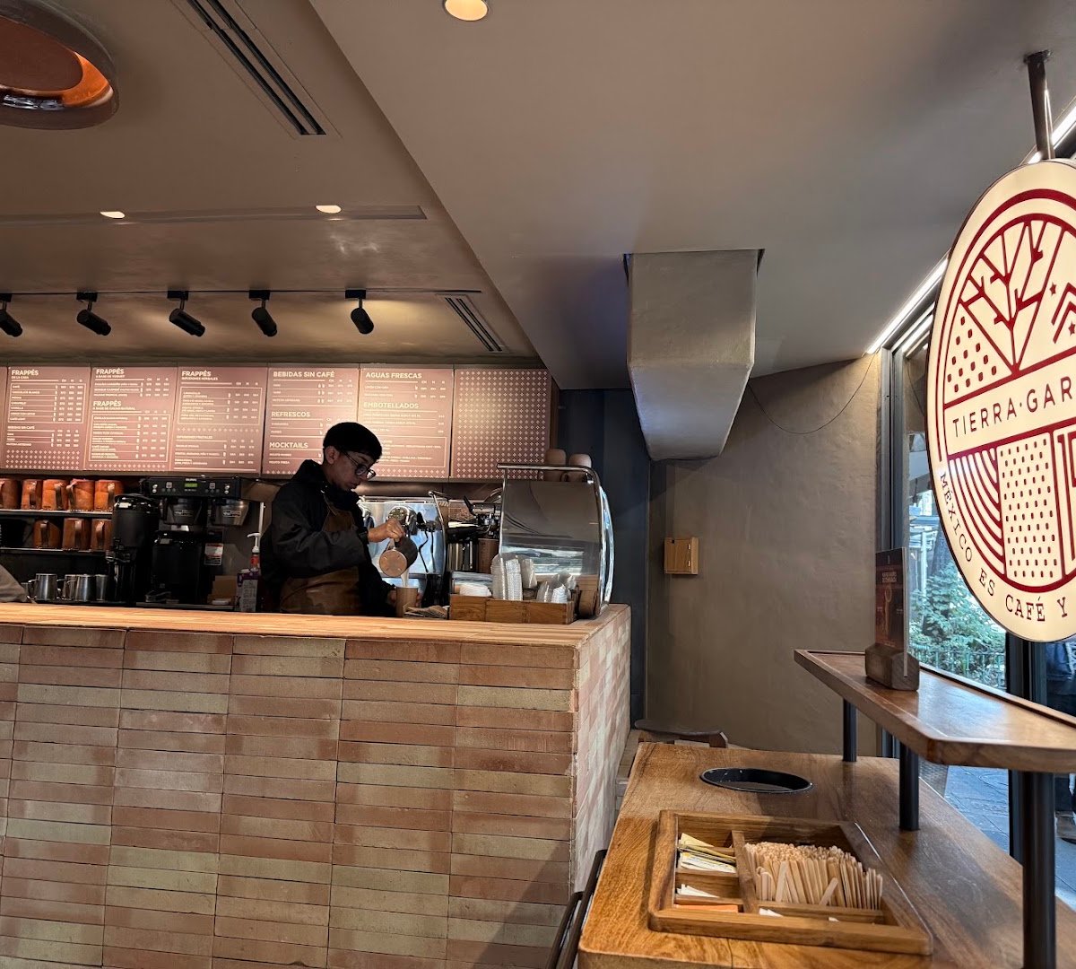 Interior of Tierra Garat, specialty coffee shop in Mexico City