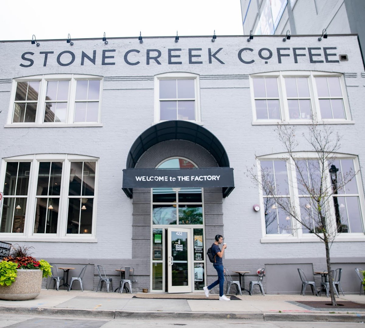 Storefront of Stone Creek Coffee - Factory Café, specialty coffee shop in Milwaukee