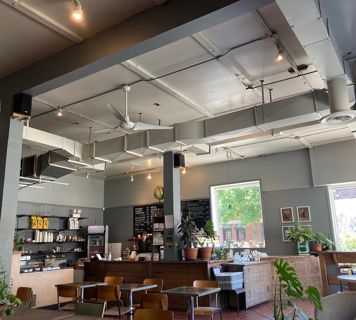 Interior of Café Replika, specialty coffee shop in Montreal