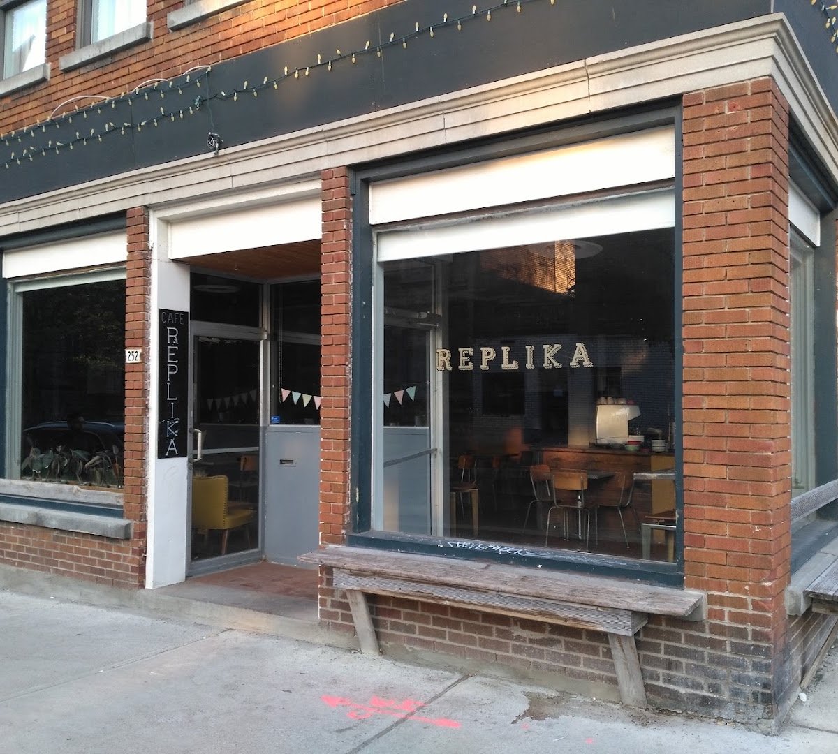 Storefront of Café Replika, specialty coffee shop in Montreal