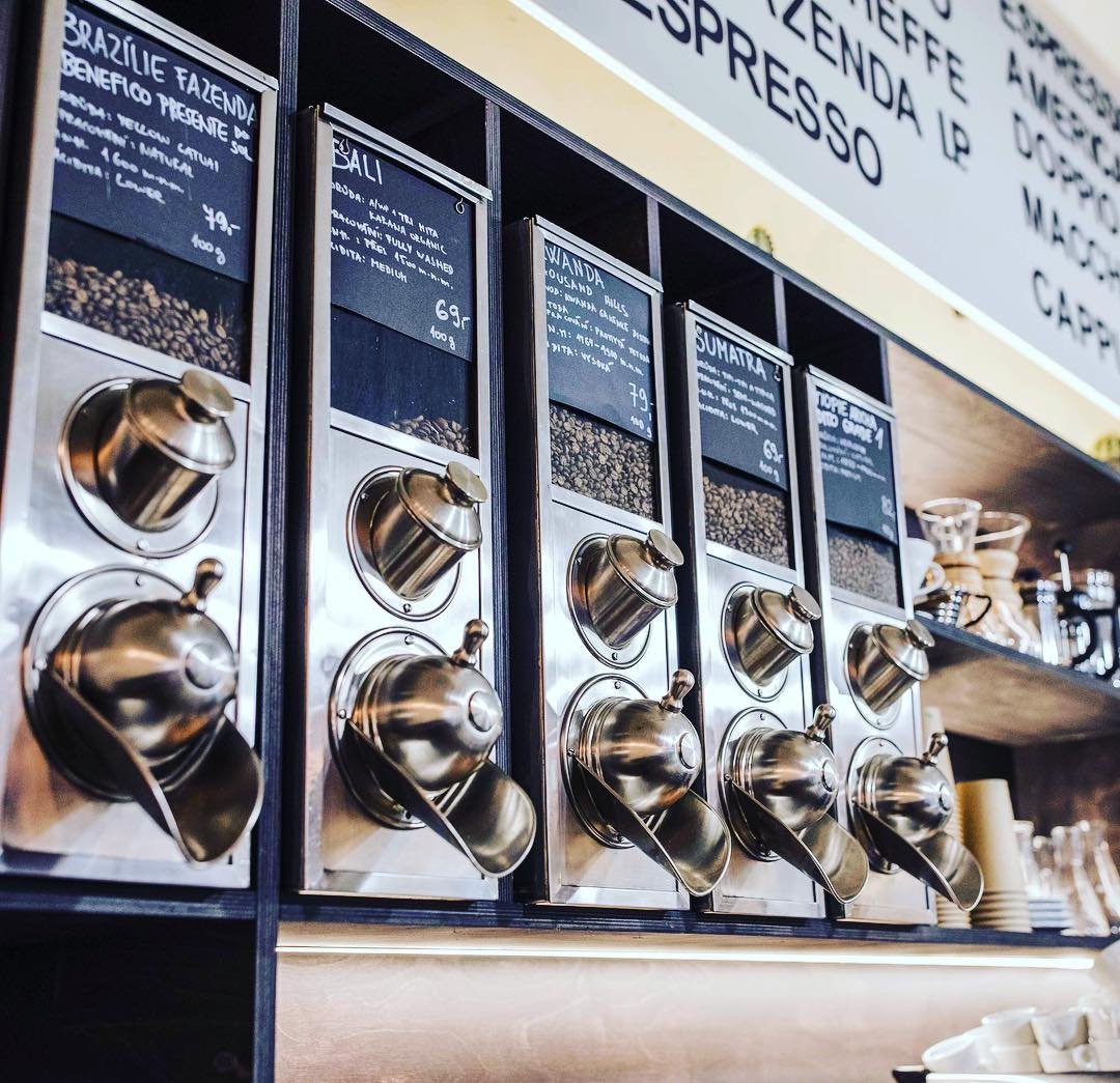 Interior of Kafe Francin, specialty coffee shop in Prague