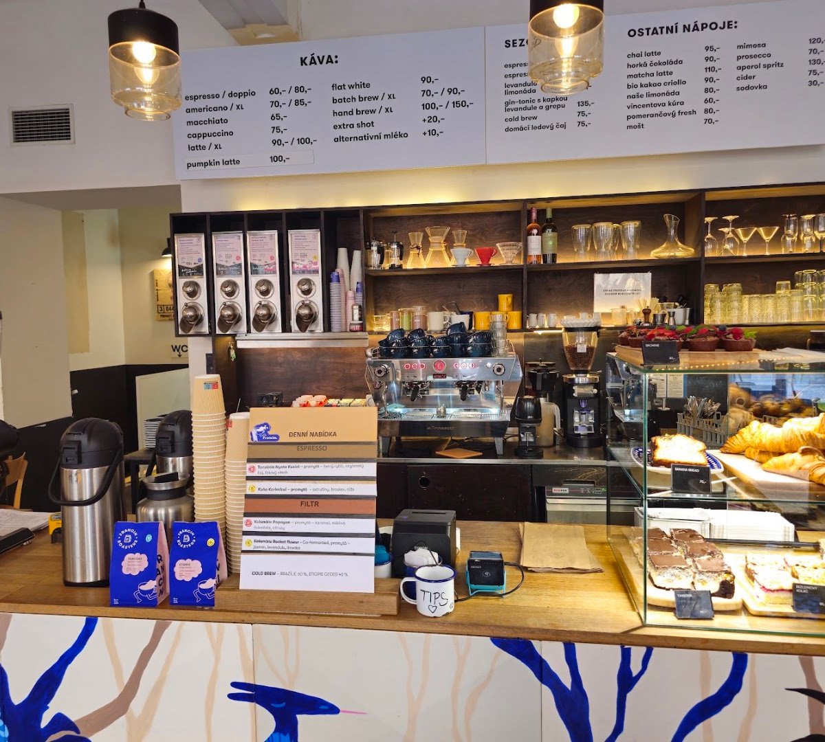 Interior of Kafe Francin, specialty coffee shop in Prague