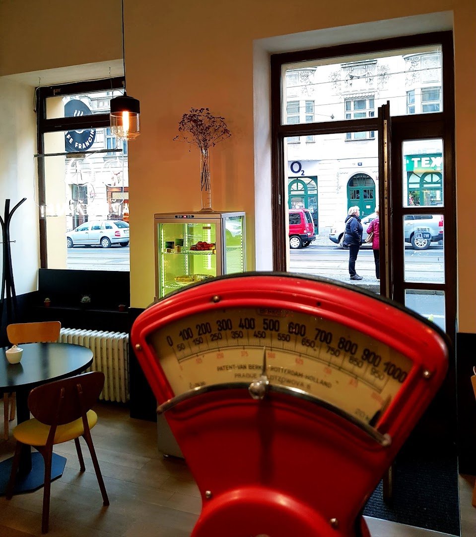 Interior of Kafe Francin, specialty coffee shop in Prague