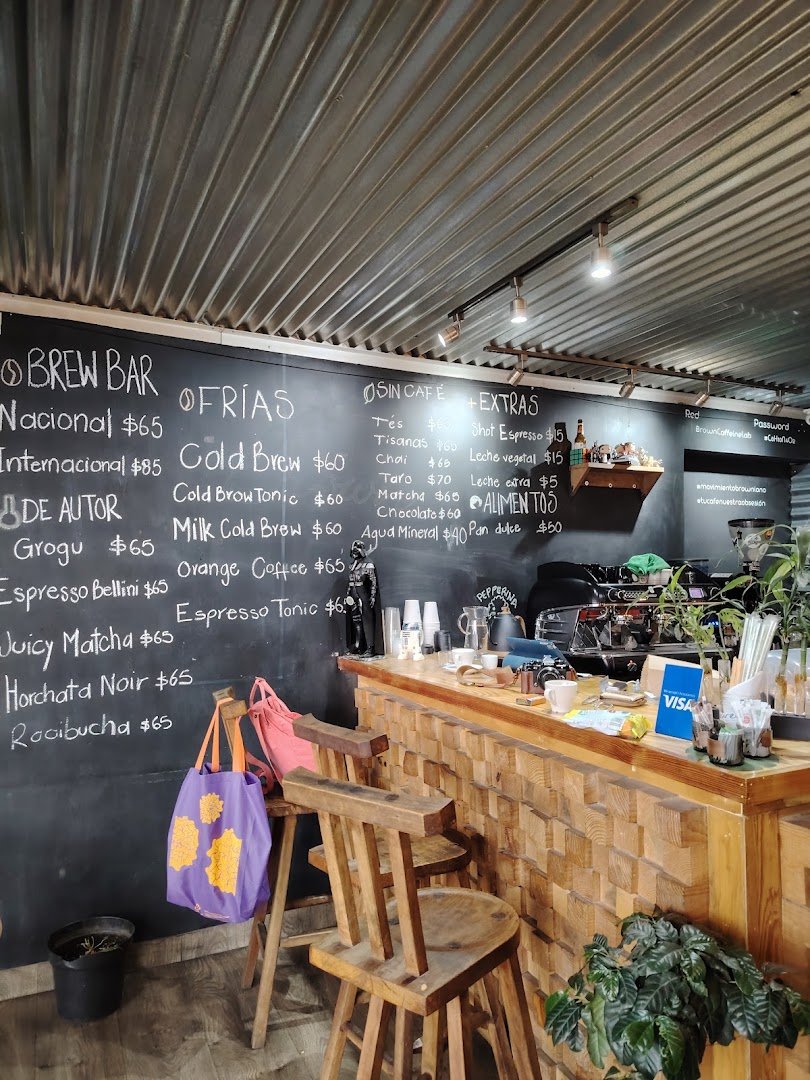 Interior of Brown Caffeine Lab, specialty coffee shop in Mexico City