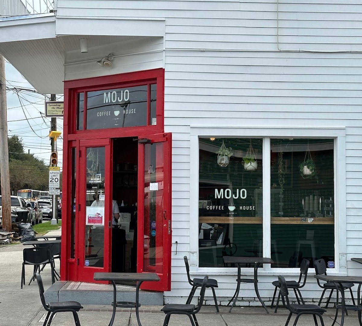 Storefront of Mojo Coffee House, specialty coffee shop in New Orleans