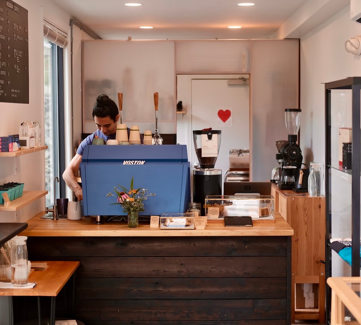 Interior of Moonday Coffee, specialty coffee shop in Portland