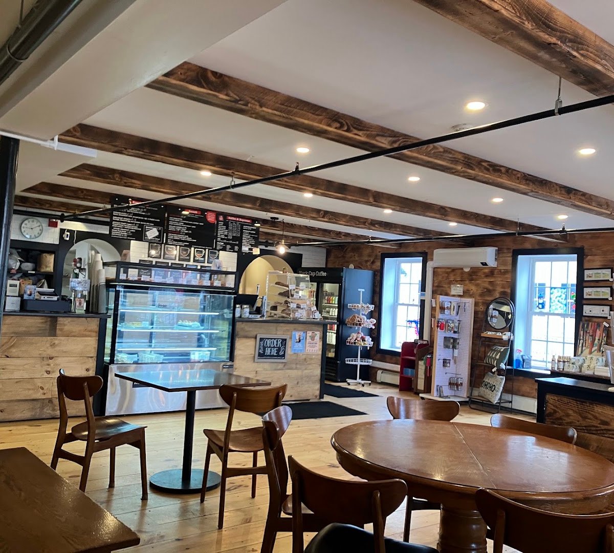 Interior of Black Cap Coffee & Bakery, specialty coffee shop in Stowe