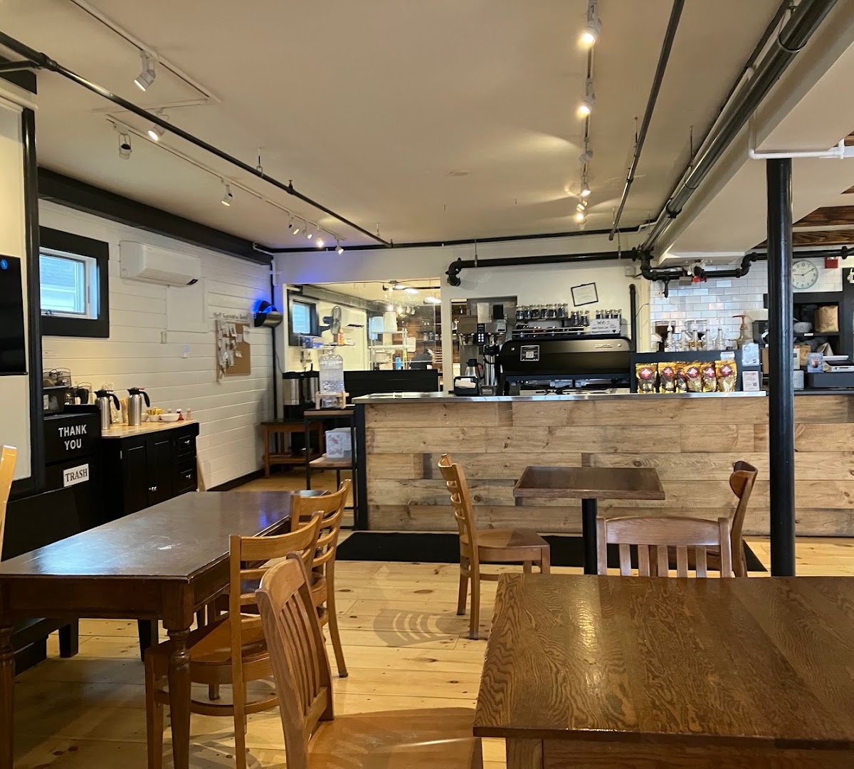 Interior of Black Cap Coffee & Bakery, specialty coffee shop in Stowe
