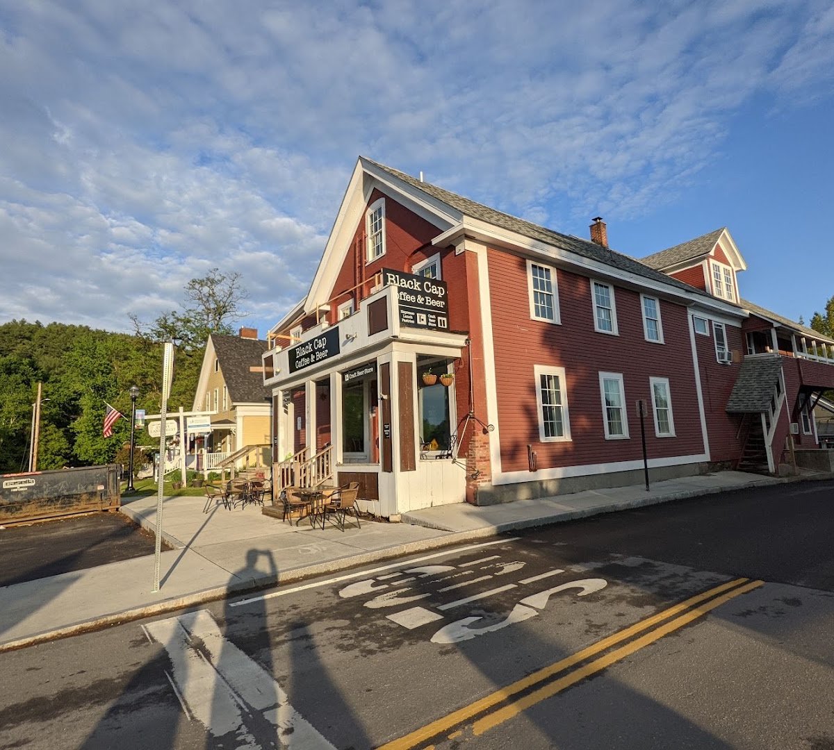 Storefront of Black Cap Coffee & Bakery, specialty coffee shop in Stowe