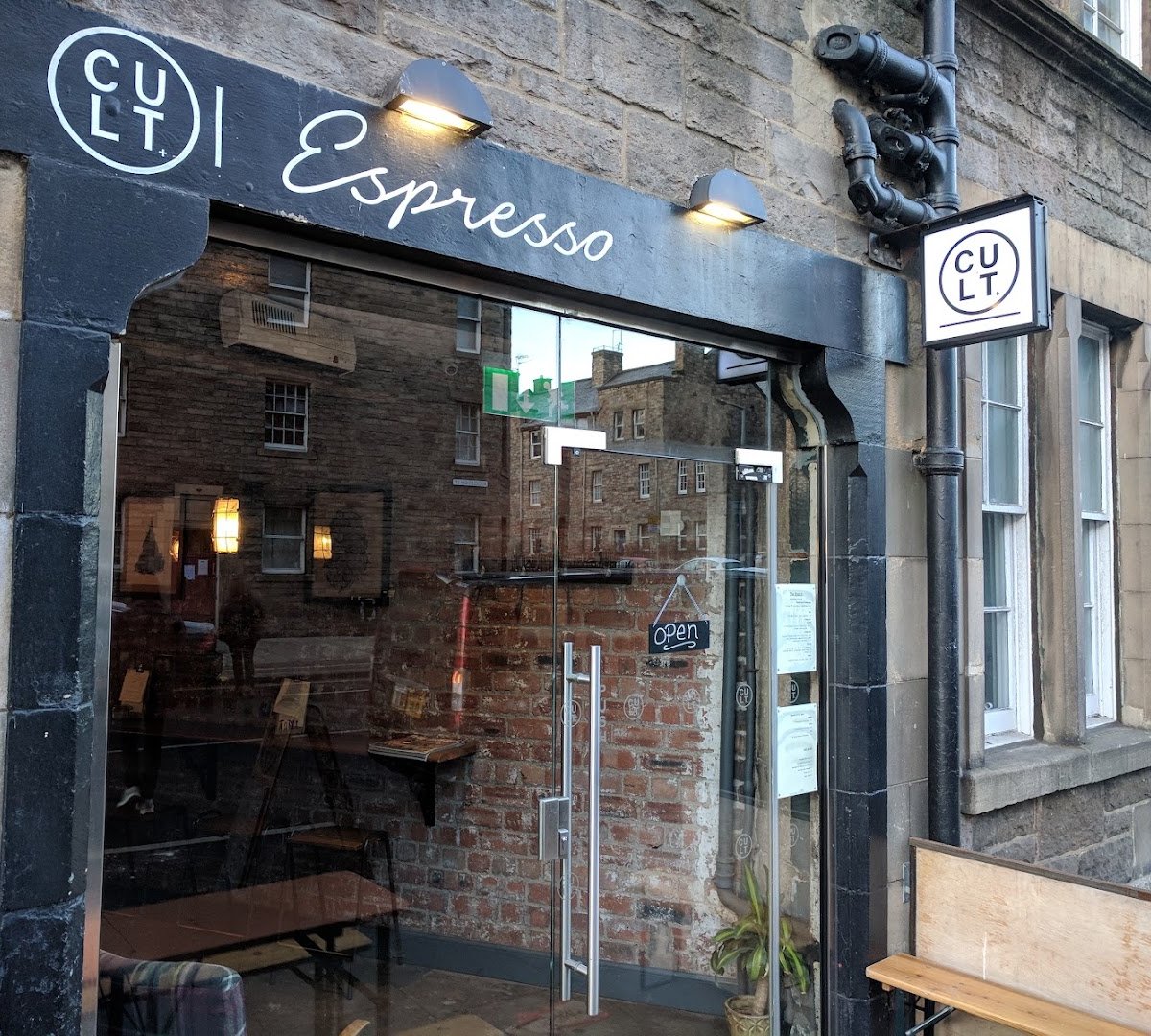 Storefront of Cult Coffee Roasters, specialty coffee shop in Edinburgh
