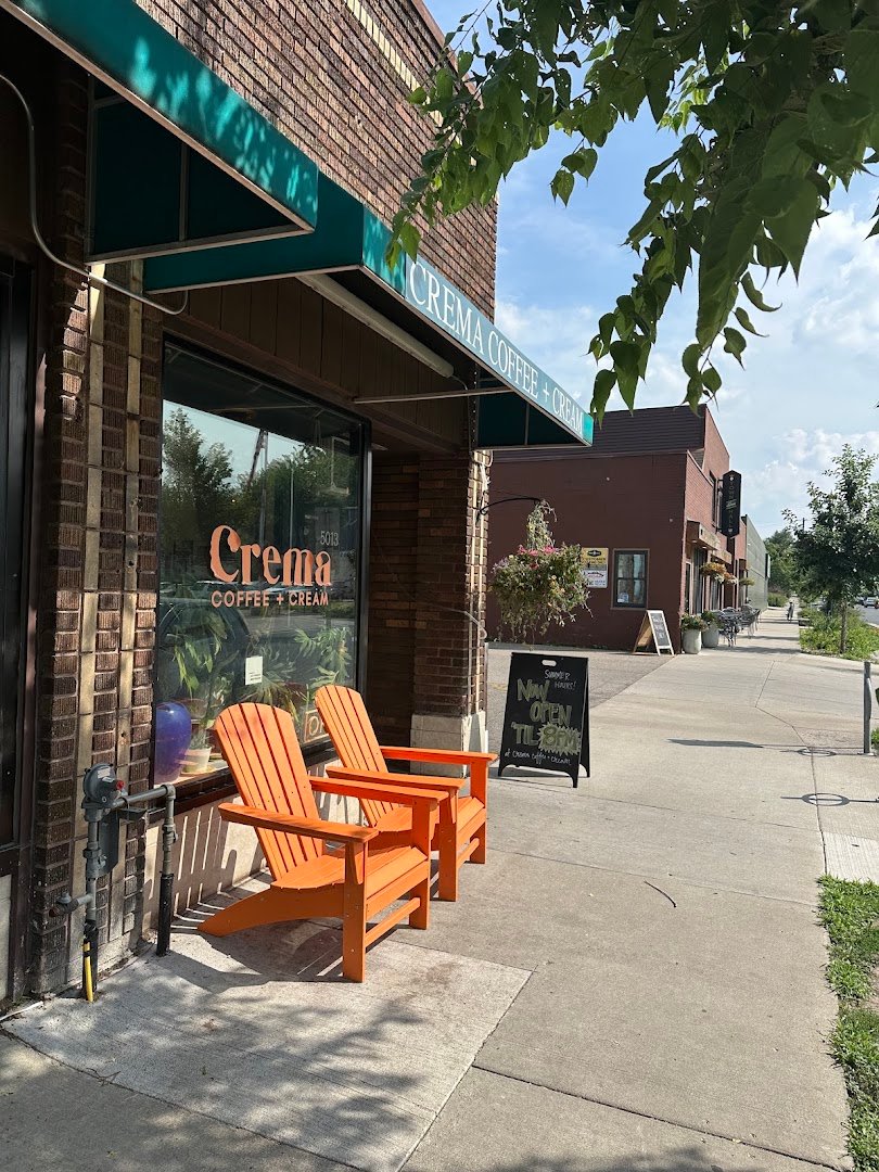 Storefront of Crema Coffee + Cream, specialty coffee shop in Minneapolis