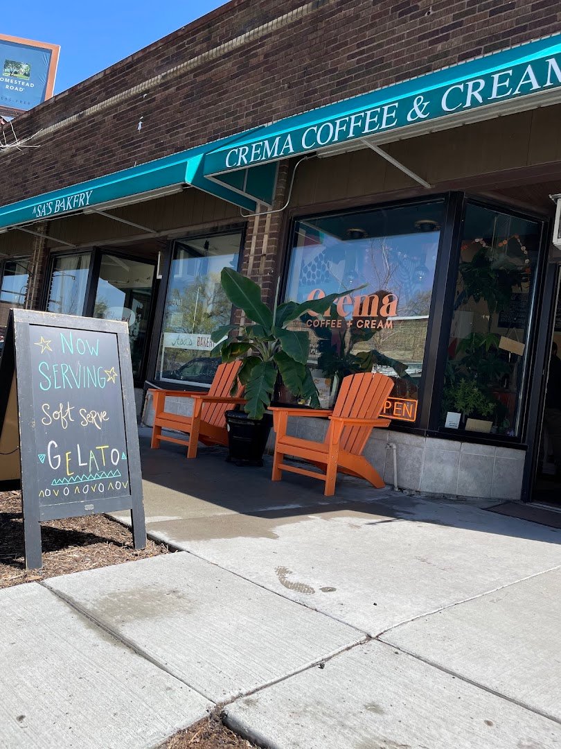 Storefront of Crema Coffee + Cream, specialty coffee shop in Minneapolis