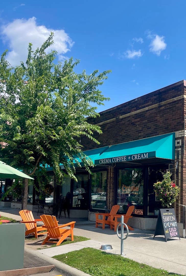 Storefront of Crema Coffee + Cream, specialty coffee shop in Minneapolis