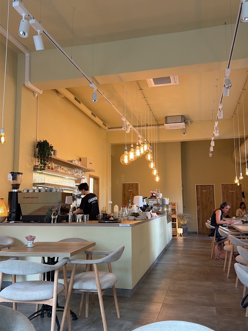 Interior of anmi cafe, specialty coffee shop in Prague