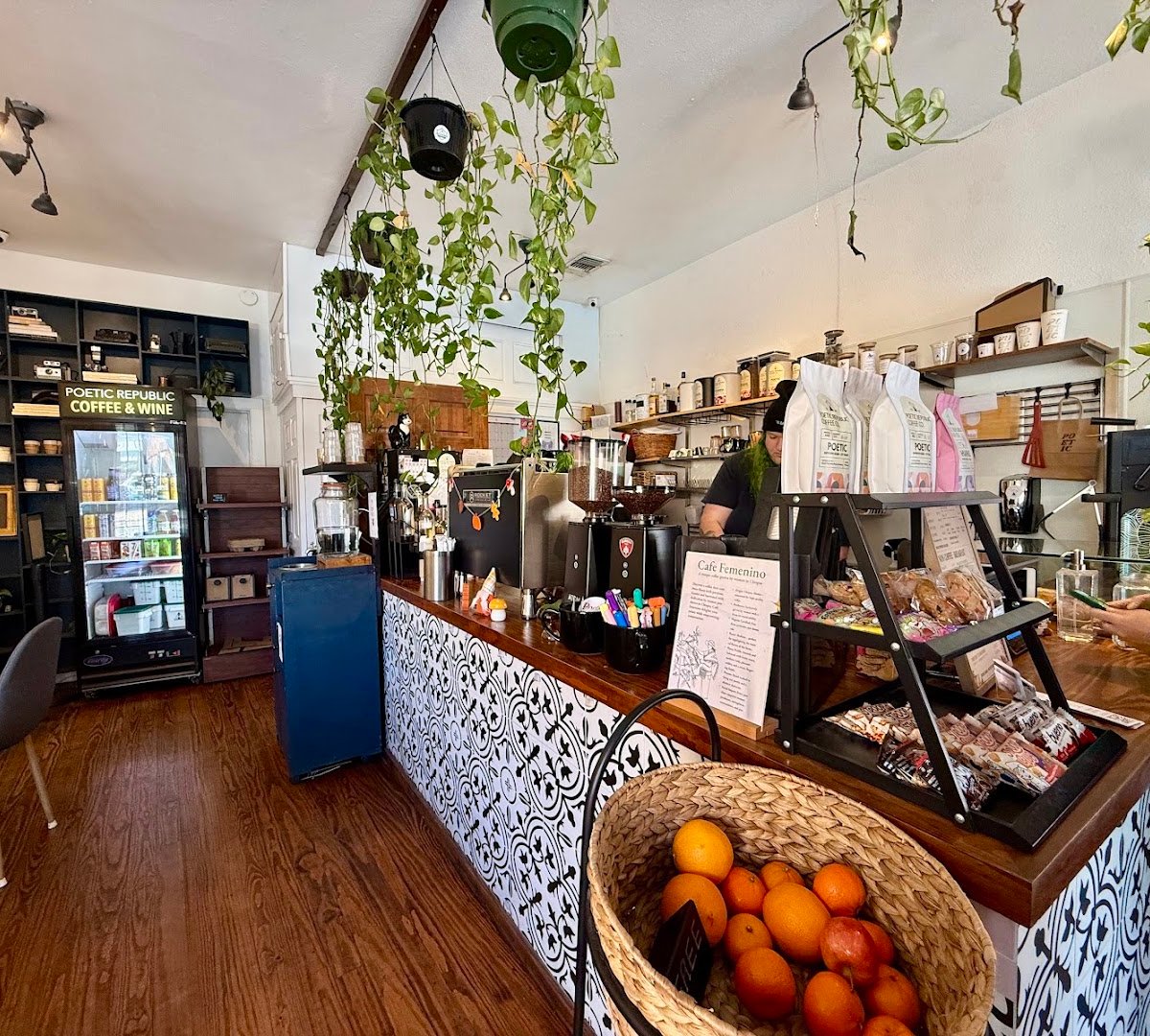 Interior of Poetic Republic Coffee Roasters, specialty coffee shop in San Antonio