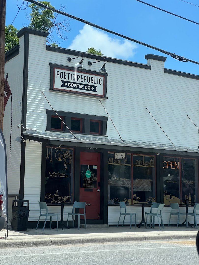 Storefront of Poetic Republic Coffee Roasters, specialty coffee shop in San Antonio