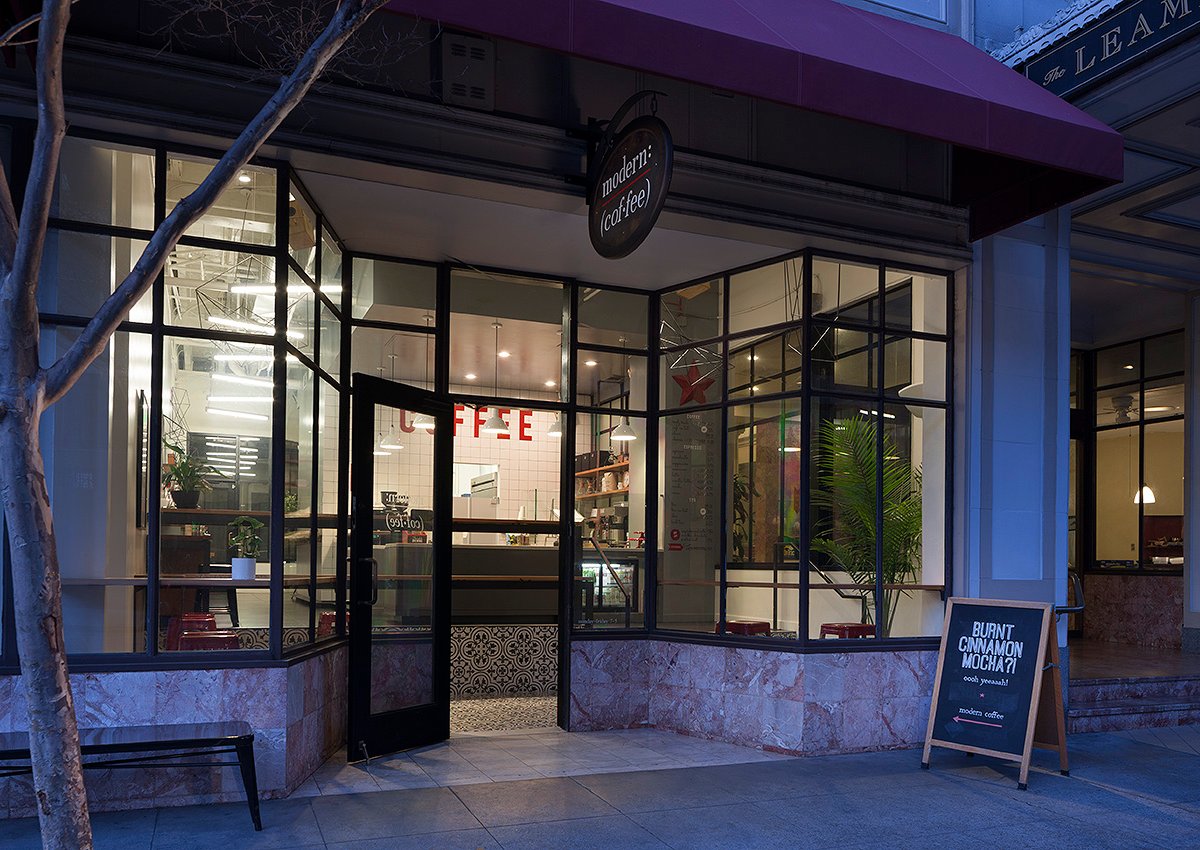 Storefront of modern coffee, specialty coffee shop in Oakland