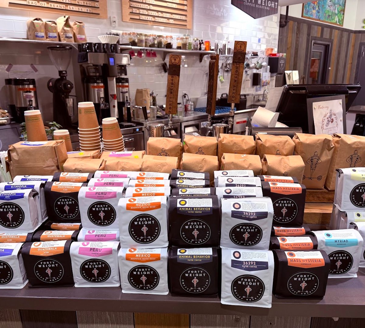 Interior of Forty Weight Coffee Roasters, specialty coffee shop in Ithaca