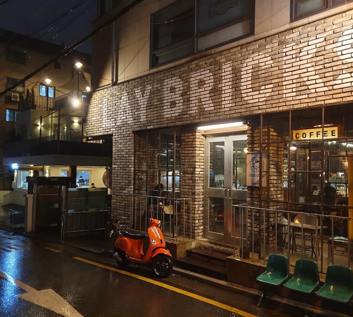 Storefront of Lay Bricks Coffee Roasters, specialty coffee shop in Seoul