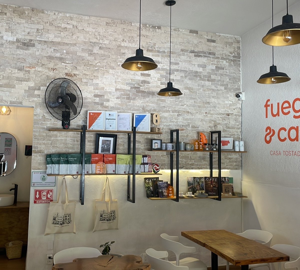 Interior of Fuego & Café, specialty coffee shop in Mexico City