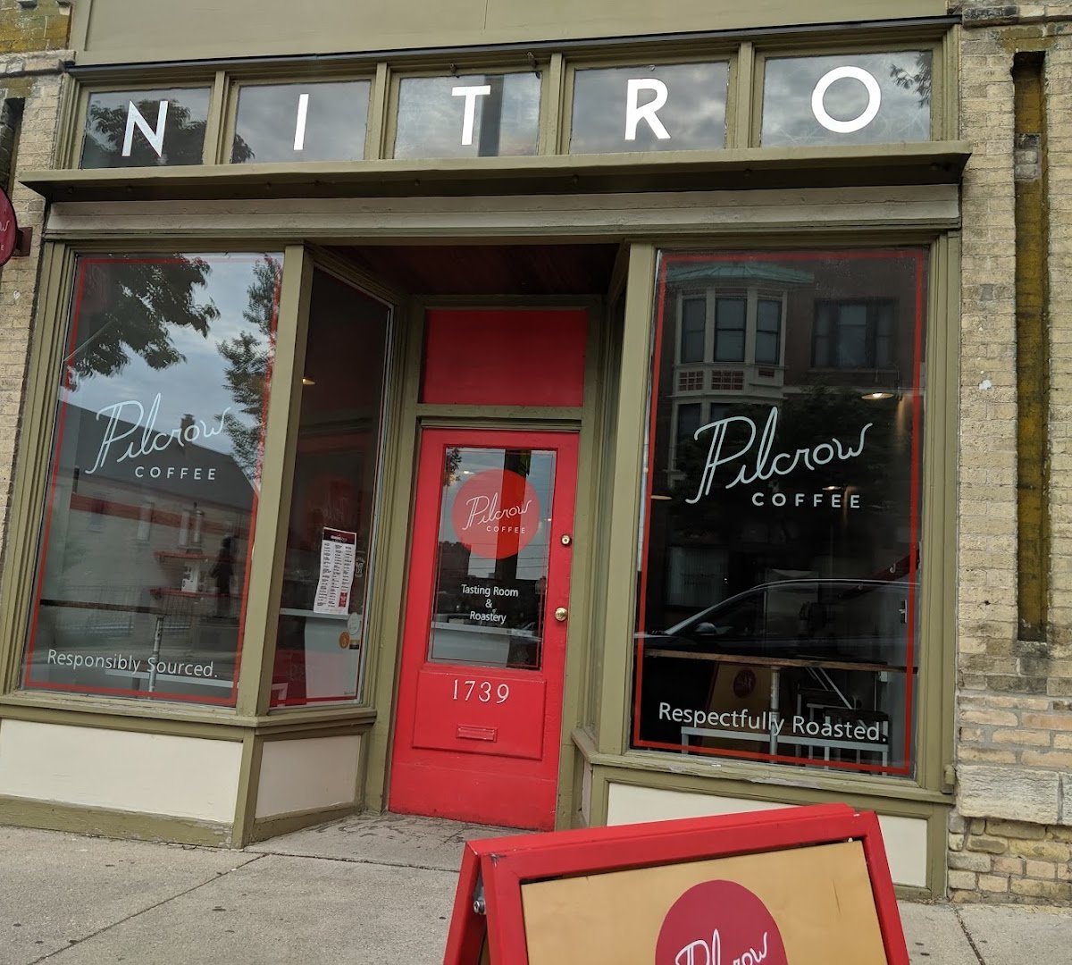 Storefront of Pilcrow Coffee, specialty coffee shop in Milwaukee