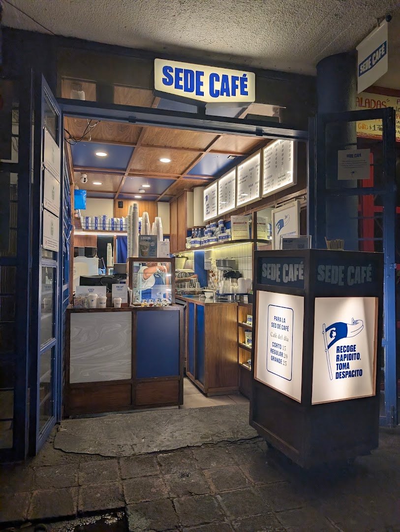 Storefront of Sede Café Praga, specialty coffee shop in Mexico City