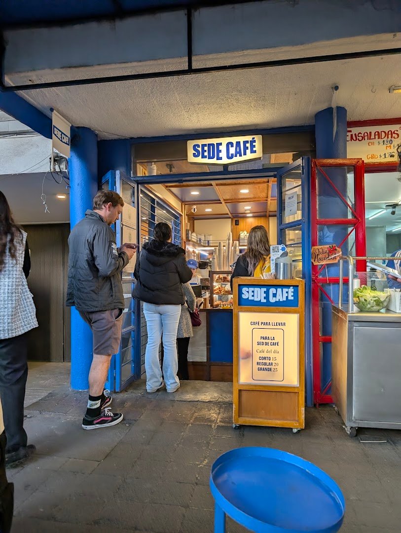 Storefront of Sede Café Praga, specialty coffee shop in Mexico City
